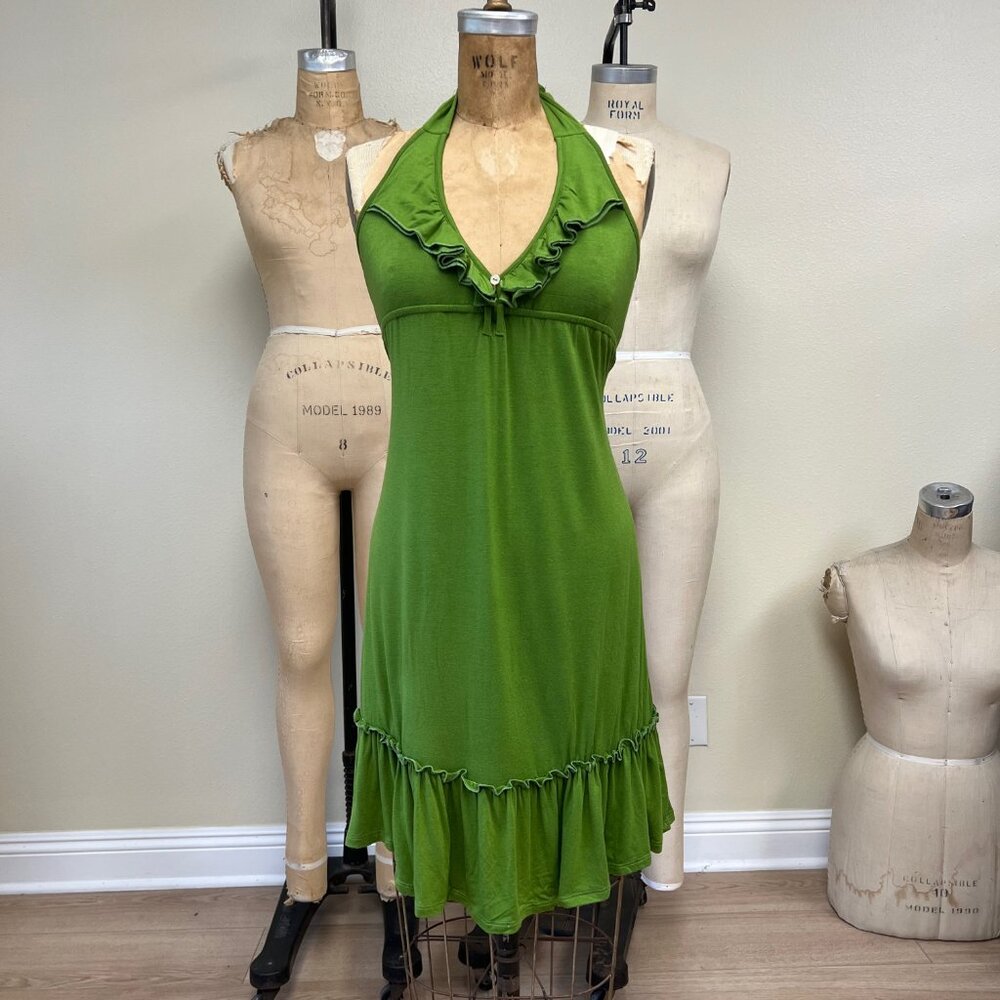 New Jersey Knit Halter Ruffle Trim Sun Dress Size Small